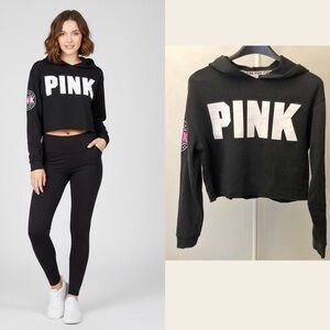 PINK Victoria’s Secrets Cropped Oversized Casual Black Sweatshirt Hoodie. XS